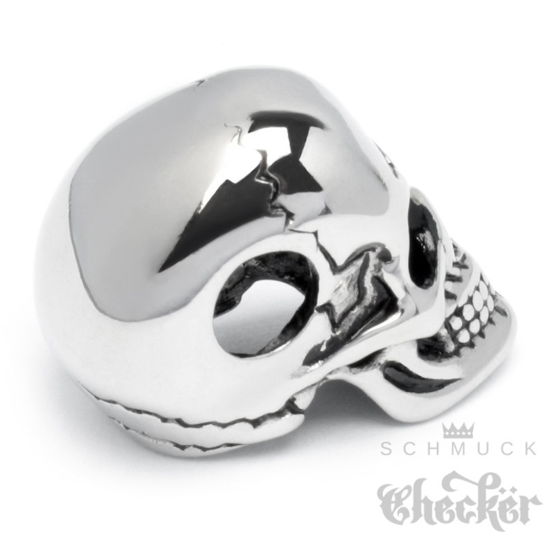 3D Totenkopf-Anhänger silber poliert mit Halskette Edelstahl Skull  Bikerschmuck