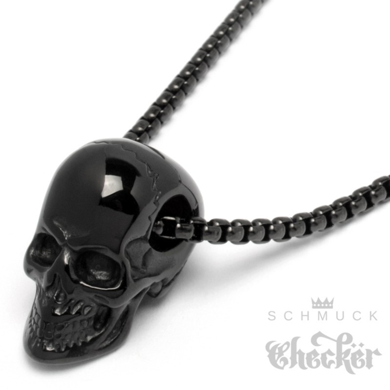 Schwarze Skull Halskette aus Edelstahl Totenkopf-Anhänger Männer