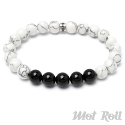 Weißes Mot Roll Perlen-Armband mit schwarzem Onyx kombiniert Edelstein Herren