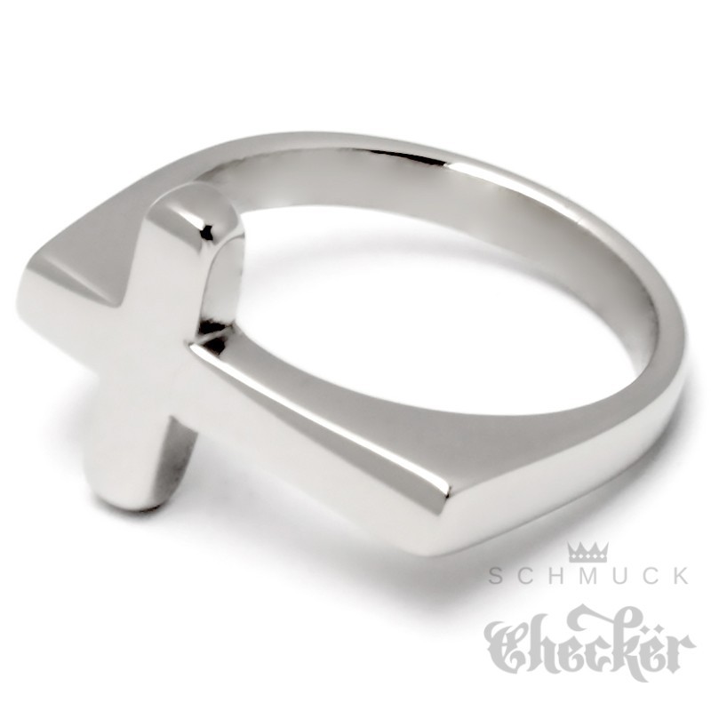 Schlichter Kreuz-Ring aus 316L Edelstahl silber poliert Herren Damen  Geschenk