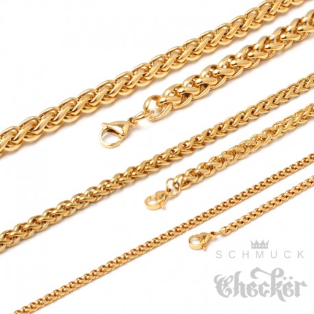 Zopfkette aus vergoldetem Edelstahl dicke oder dünne Halskette 60cm Kette Herren-Schmuck
