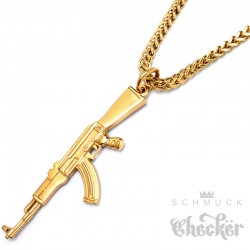 Goldene AK-47 Herren Anhänger & Halskette aus Edelstahl Kalaschnikow Sturmgewehr