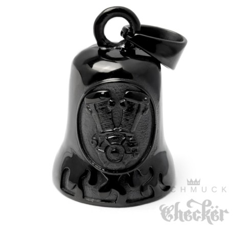 Bikerbell schwarz mit V2 Motorblock Engine Motorrad Glücksglöckchen Biker Geschenk