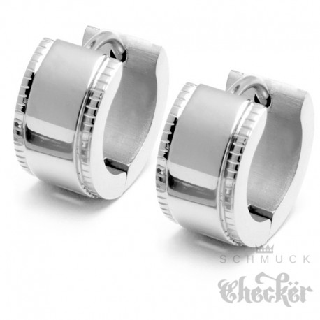 Hochwertige Ohrringe silber poliert Edelstahl Klapp-Creolen Herren Schmuck Geschenk