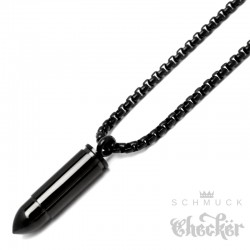 Schwarzer Patronen-Anhänger aus Edelstahl Notkapsel geheimfach Bullet Halskette