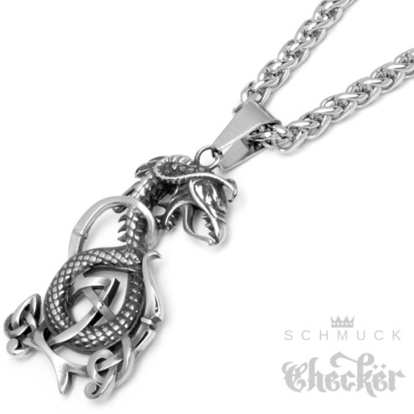 Wikingerschmuck Halskette Wolf mit überkreuzen Äxten und Schutzrunen aus Edelstahl