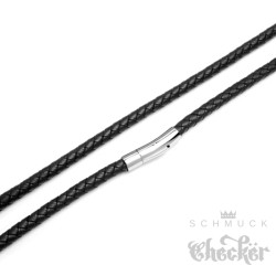 Schwarzes Lederband echt Leder Halsband Halskette geflochten 40cm bis 65cm, 6mm dick