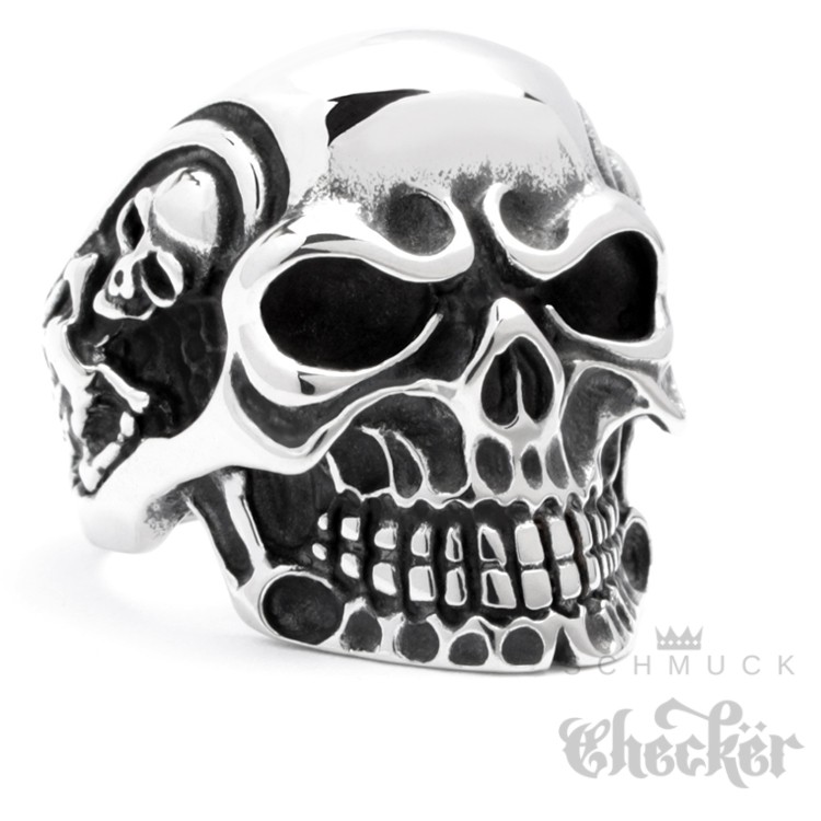 Totenkopf Ring 925 Silber mit Skilett Harley Biker Totenschädel Skull 