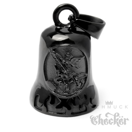 Schwarze Bikerbell mit St. Michael Motiv Glücksbringer Motorradfahrer Schutzengel