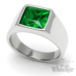 Herren Ring Solitär Stein Smaragd-Grün für den kleinen Finger silber aus Edelstahl
