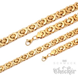 Breite Goldkette Byzantiner Königskette Männer Schmuck Edelstahl vergoldet flach
