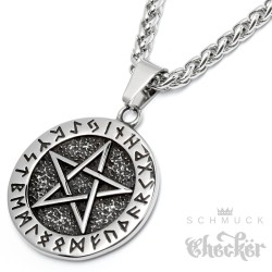 Pentagramm Amulett mit Runen-Aufschrift nordische Hexen Zauberer Edelstahl Kette
