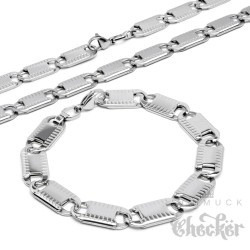 Männer Plattenkette Halskette und Armband aus massivem Edelstahl silber Schmuckset