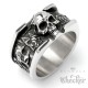 Totenkopf Ring mit Rosen aus massivem Edelstahl silber massiver Bikerschmuck