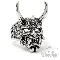 Ring mit japanischem Oni Dämon Teufel Geist Edelstahl Maske Tattoo-Schmuck
