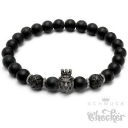 Löwen-Armband mit schwarzen Onyx Perlen Männer Armkette Sternzeichen Geschenk