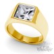 Goldener Herren Ring Solitär Stein Kristall Weiß für den kleinen Finger Edelstahl