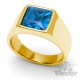 Goldener Herren Ring Solitär Stein Safir-Blau für kleinen Finger Edelstahl vergoldet