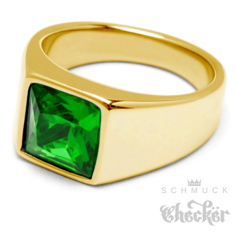 Goldener Ring Solitär Stein Smaragd-Grün für den kleinen Finger Edelstahl vergoldet