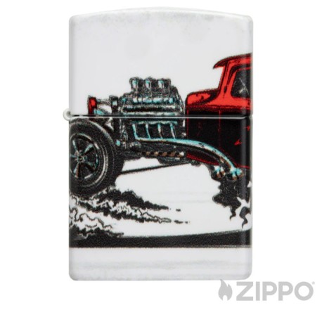 Weißes Feuerzeug mit rotem Cartoon Hot Rod Auto Benzinfeuerzeug Premium Zippo