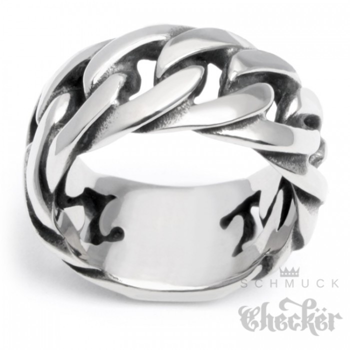Ring aus Edelstahl PANZERKETTE stylischer Edelstahlring Gliederkette silber 