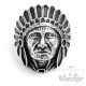 Edelstahl Ring großer Indianer Häuptling Apachen Federschmuck detailliert silber