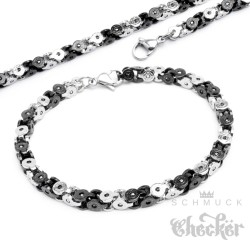 Königskette Halskette + Armband Set Edelstahl silber schwarz Tech Geschenk 60cm 22cm
