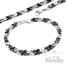 Königskette Halskette + Armband Set Edelstahl silber schwarz Tech Geschenk 60cm 22cm