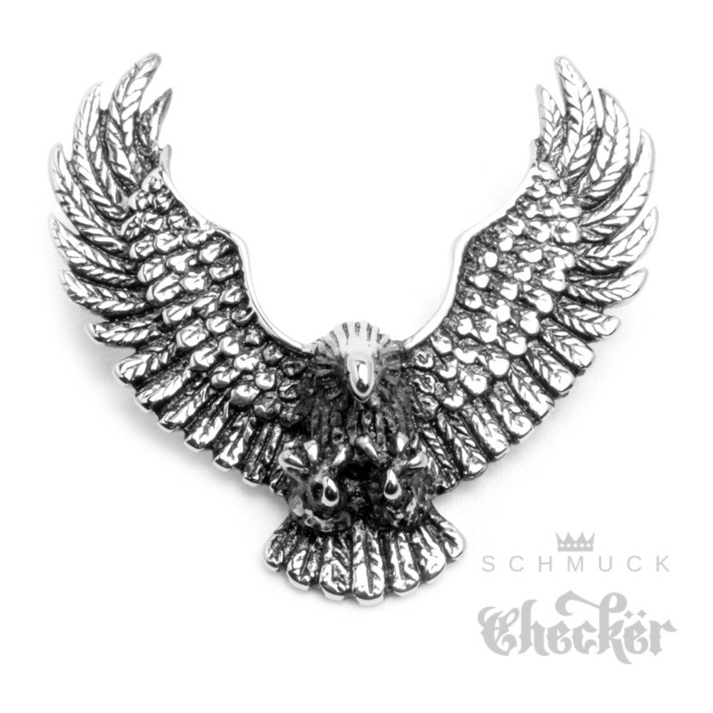 Edelstahl Anhänger Adler massiv silber Eagle Halskette Königskette  Bikerschmuck
