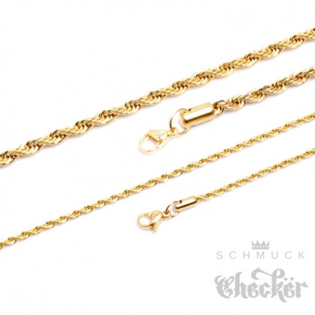 Edelstahl Damen Herren Kette Halskette Kordelkette Gold gedreht hochwertig 55cm