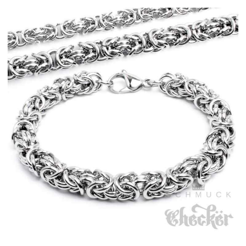 Silbernes Königsarmband aus Edelstahl poliert Herren Armband 1000 Ringe  Königskette