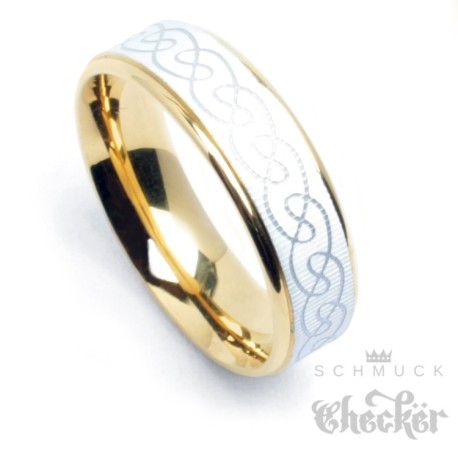 Edelstahl Herren Damen Ring keltischer Knoten gold silber mit Perlmutt Schimmer