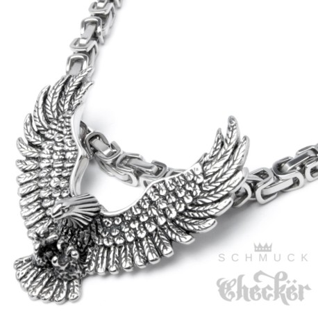 massiv silber Adler Anhänger Edelstahl Bikerschmuck Eagle Königskette Halskette
