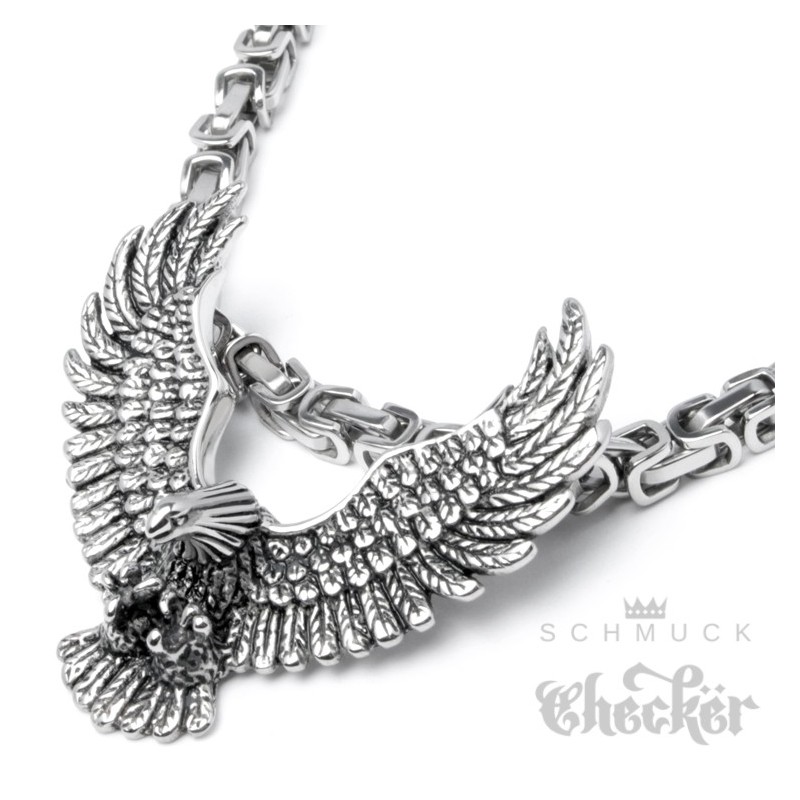 Anhänger Adler silber Halskette Eagle Edelstahl Bikerschmuck Königskette massiv