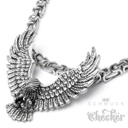 Edelstahl Anhänger Adler massiv silber Eagle Halskette Königskette Bikerschmuck