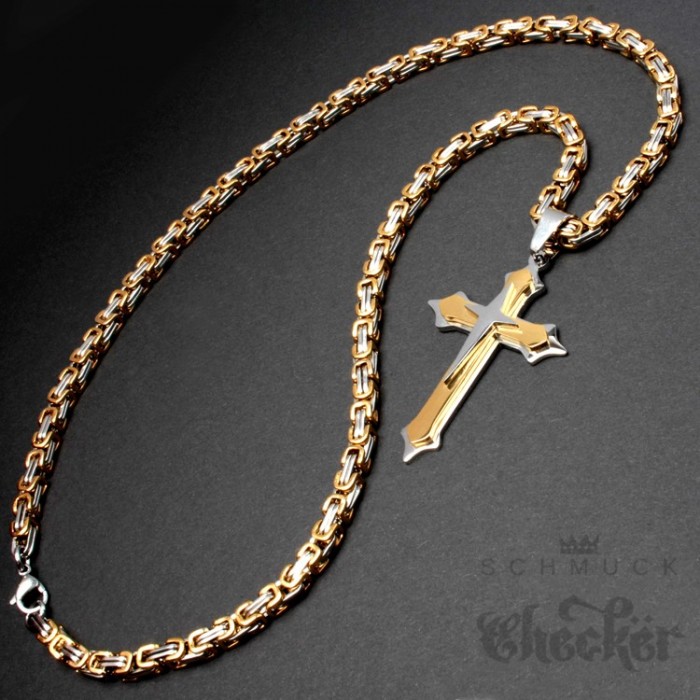 60cm Königskette Herren Edelstahl Halskette Kreuz Anhänger silber gold schwarz 
