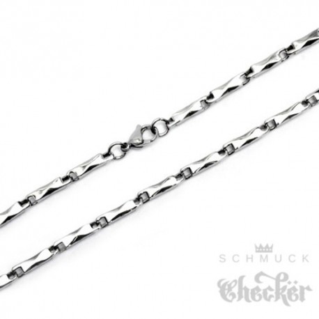 Edelstahl Kette Herren Halskette Silber Ausgefallene Besondere Form Hochwertig Schmuck Checker