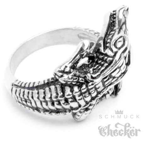 Edelstahl Ring Krokodil Alligator Echse silber detailliert hochwertig neu