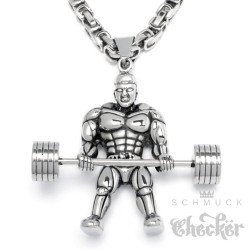 Edelstahl Herren Anhänger Hantel Gewicht Kraftsport Bodybuilder Gewichtheber + Königskette
