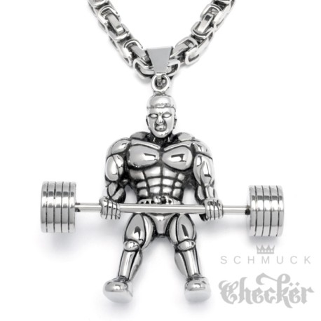 Edelstahl Herren Anhänger Hantel Gewicht Kraftsport Bodybuilder Gewichtheber + Königskette