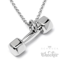 Edelstahl Anhänger Hantel Gewicht Fitness Sport Bodybuilder Schmuck silber + Halskette