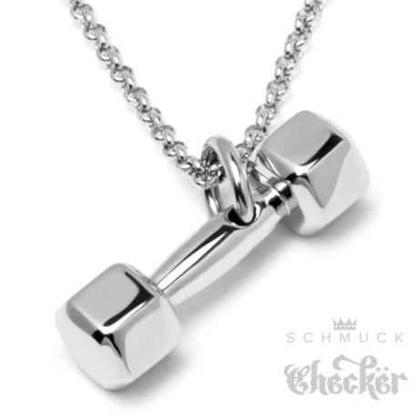 Edelstahl Anhänger Hantel Gewicht Fitness Sport Bodybuilder Schmuck silber + Halskette
