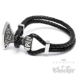 Armband Lederarmband Mjölnir Hammer Streitaxt Kampfbeil Edelstahl Wikingerschmuck