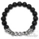 Perlen Bead Armband Lavastein schwarz silber Drache Männer Panzerarmband Bikerschmuck