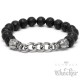 Perlen Bead Armband Lavastein schwarz silber Wolf Männer Panzerarmband Bikerschmuck