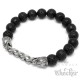 Perlen Bead Armband Lavastein schwarz silber Wolf Männer Panzerarmband Bikerschmuck