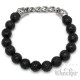 Perlen Bead Armband Lavastein schwarz silber Wolf Männer Panzerarmband Bikerschmuck