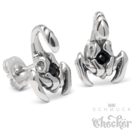 Edelstahl Herren Damen Ohrstecker Skorpion Ohrringe Zirkonia silber Sternzeichen