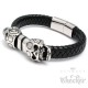 Echt Leder Biker Armband Totenkopf Schädel Skull schwarz silber Edelstahl Männer