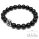 Männerarmband Onyx Perlen schwarz matt Edelstahl Eisernes Kreuz Totenkopf Biker